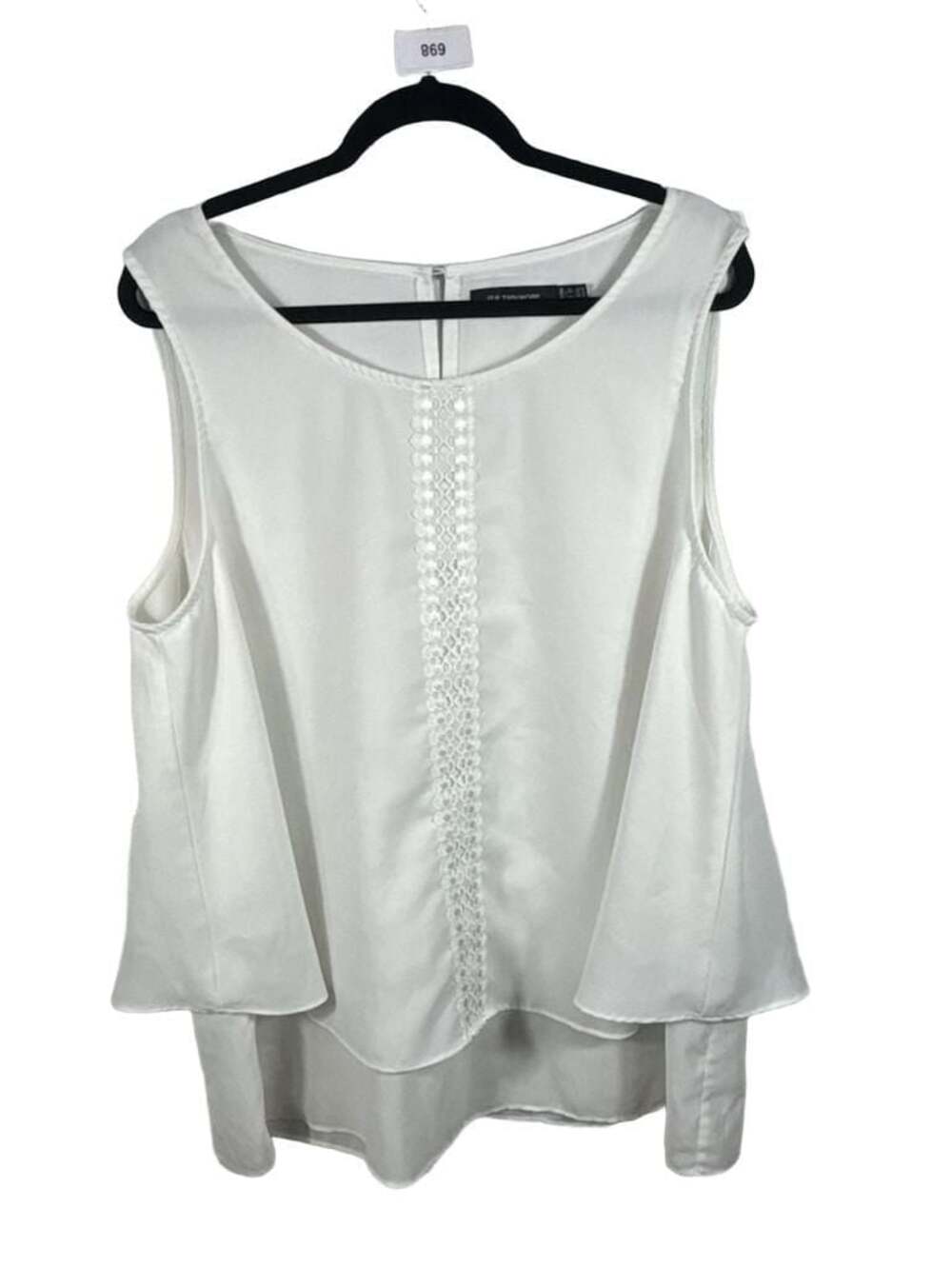 THIN MORE Women's White Sleeveless Layered Chiffon Blouse with Crochet Lace Deta